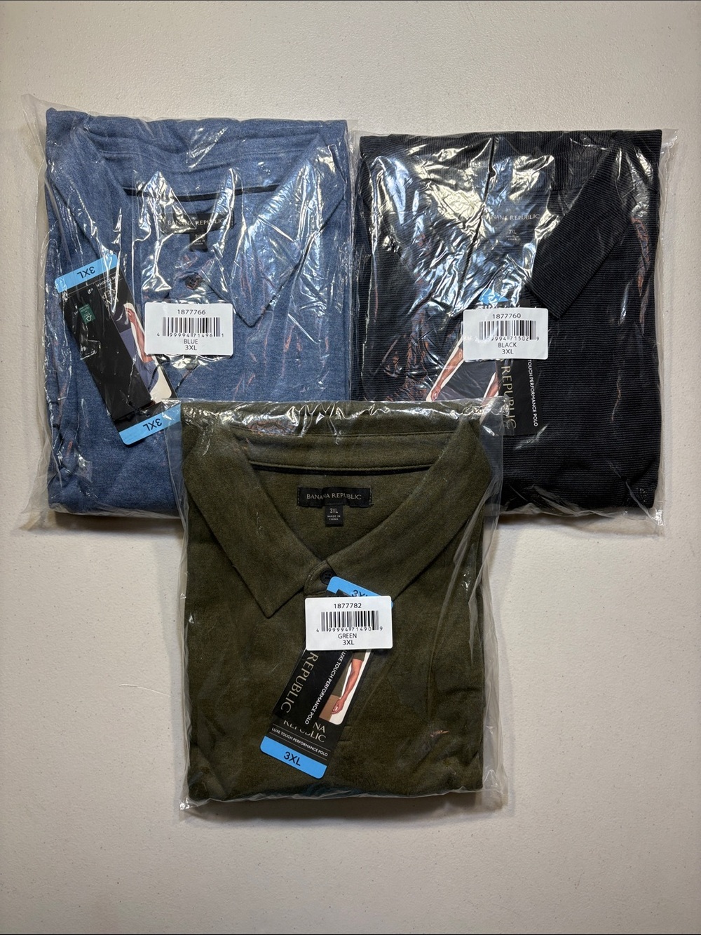 LOT OF 3 Banana Republic Men's Luxe Performance Polos - Green, Blue, Black 3XL
